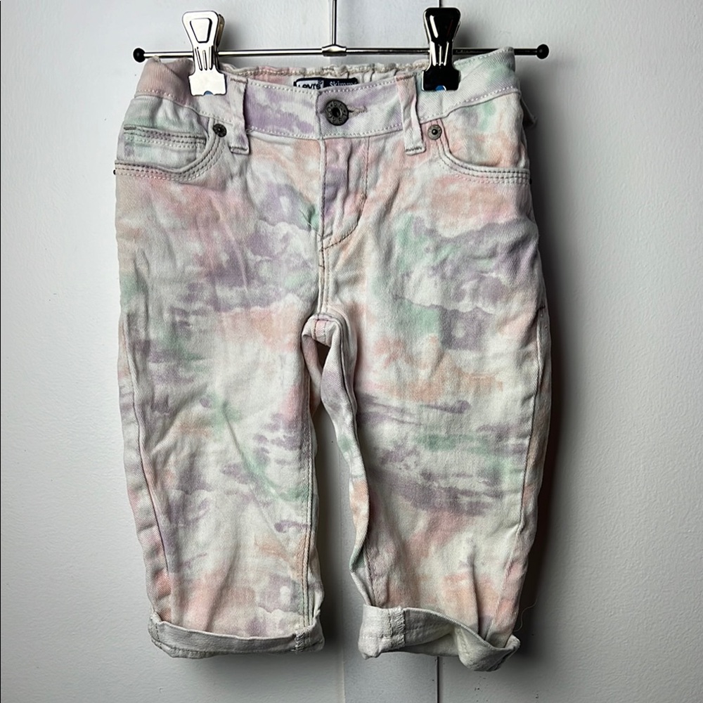 LEVI’S Kids Skimmer Vintage Tie-Dye Long Cuffed Jean Shorts 90s Y2K Jorts